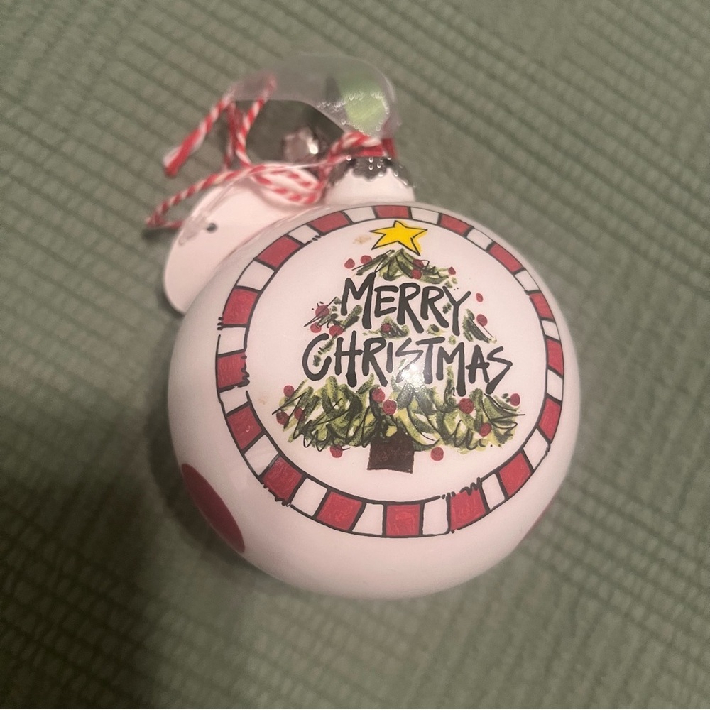 NWT Magnolia Lane Collection “Merry Christmas” Glass Ornament with Polkadots